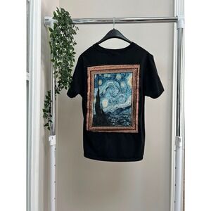 Super Massive Van Gogh Starry Night Tapestry T-Shirt Mens S Black Woven Art Tee